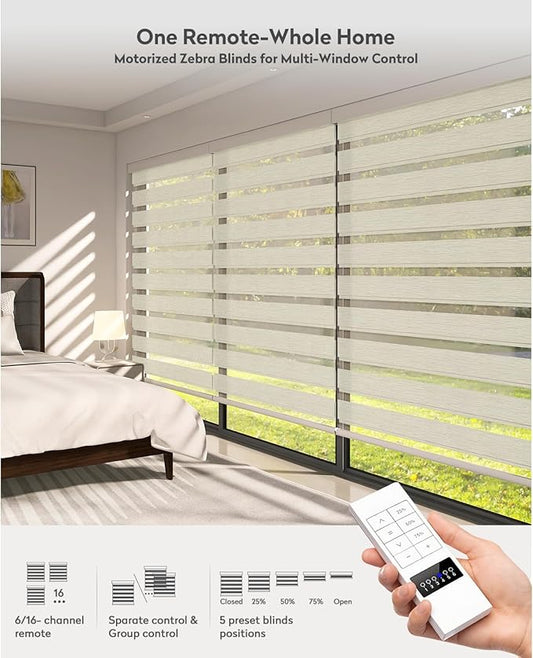 ACMEART Motorized Zebra Blinds,Smart APP & Remote Control Light Filtering Zebra Shades,Compatible with Alexa,Custom Size Electric Window Blinds for Home Office (Jacquard Light Beige)
