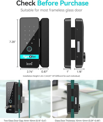 Upgrade Smart Glass Door Locks for Frameless Glass Doors–Keyless Entry Deadbolts with Bluetooth App Control,Fingerprint,IC Card,Voice Menu and No-Drill Installation,Office Home Business