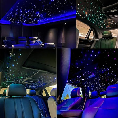 AZIMOM Dual Color 20W Twinkle 900pcs Fiber Optic Starlight Headliner Kits 0.03in 9.8ft Fiber Strands End Glow Sound Activated Remote APP Control RGBW Light Source Home Ceiling Car Headliner Décor