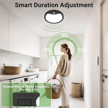 zemty 9inch Motion Sensor Ceiling Lights Wired,18W 1800lm 3CCT/3 Mode/30-120s Timer, Bright Black LED Flush Mount Light Fixture Motion Activated for Closet Pantry Hallways Stairwells Garage