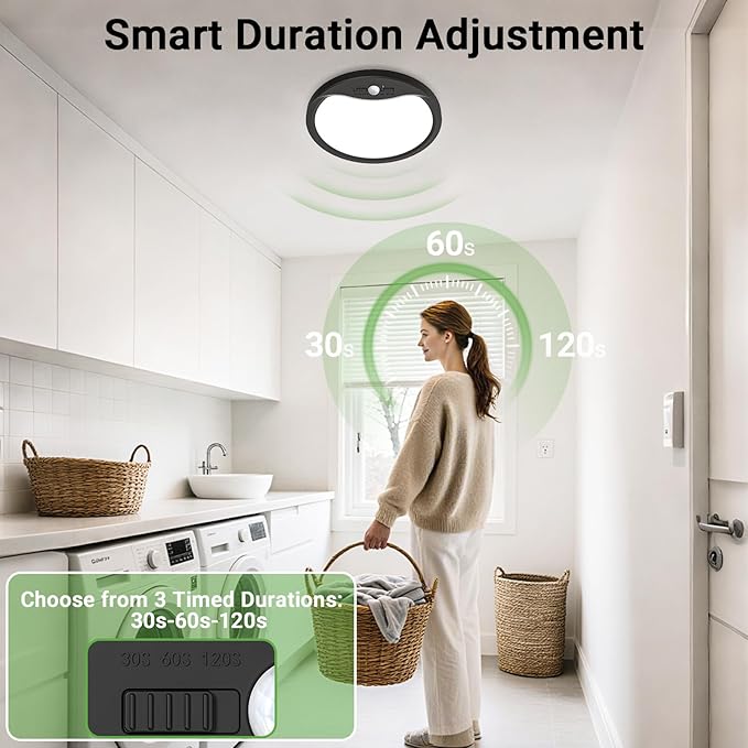 zemty 2Pack 7inch Motion Sensor Ceiling Lights Wired, 15W 1500lm 3CCT/3 Mode/30-120s Timer, Bright Black LED Flush Mount Light Fixture Motion Activated for Closet Pantry Hallways Stairwells Garage