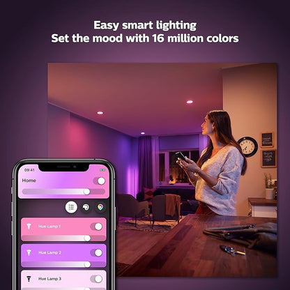 Philips Hue (1) Black Tap Dial Light Switch with (2) Smart 85W BR30 LED Bulb, White and Color Ambiance Color-Changing Light, 1200LM, E26 - Requires Bridge - Control with Hue App or Voice Assistant
