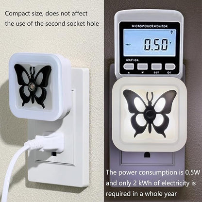 Smart LED Night Light [2-Pack], Plug-in with Auto Dusk to Dawn Sensor | Dimmable, Energy Efficient, Compact Wall Lights for Bedroom, Bathroom, Hallway, Kitchen (Butterfly White Light, 2)