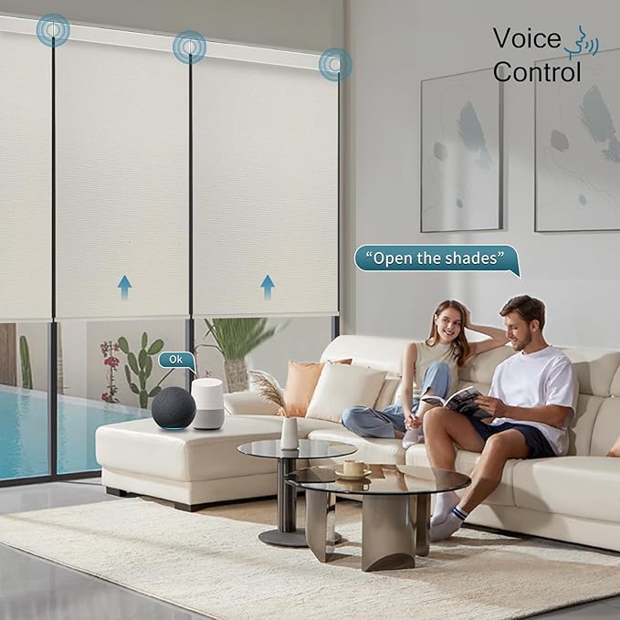 Motorized Blinds with Remote,100% Blackout Automatic Roller Shade Compatible with Alexa Google Homekit Thread,Electric Blind for Window,Vinyl Beige