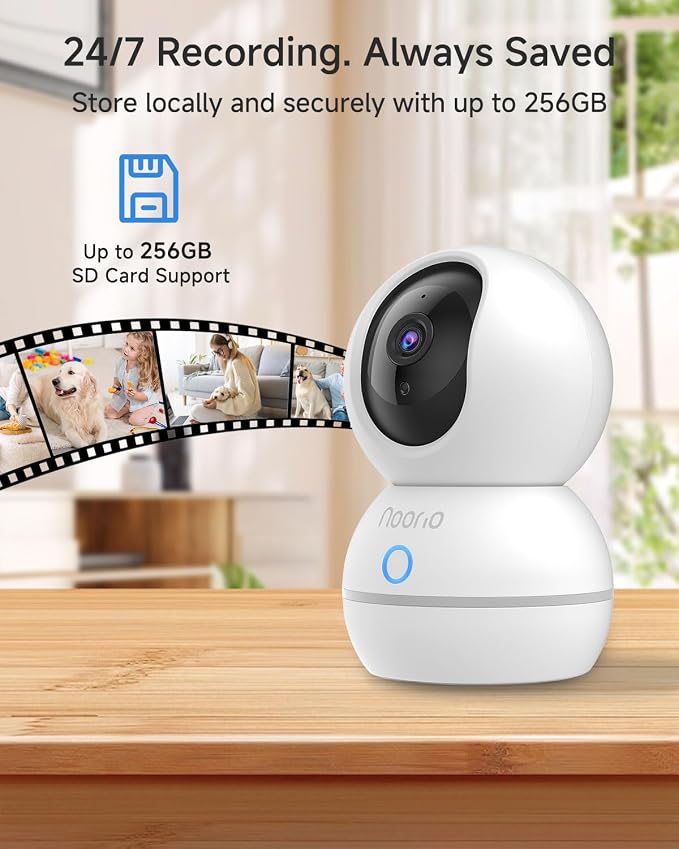 Noorio 4MP/2K Indoor Security Camera, 2.4GHz UHD 360° PTZ Pet/Dog Camera