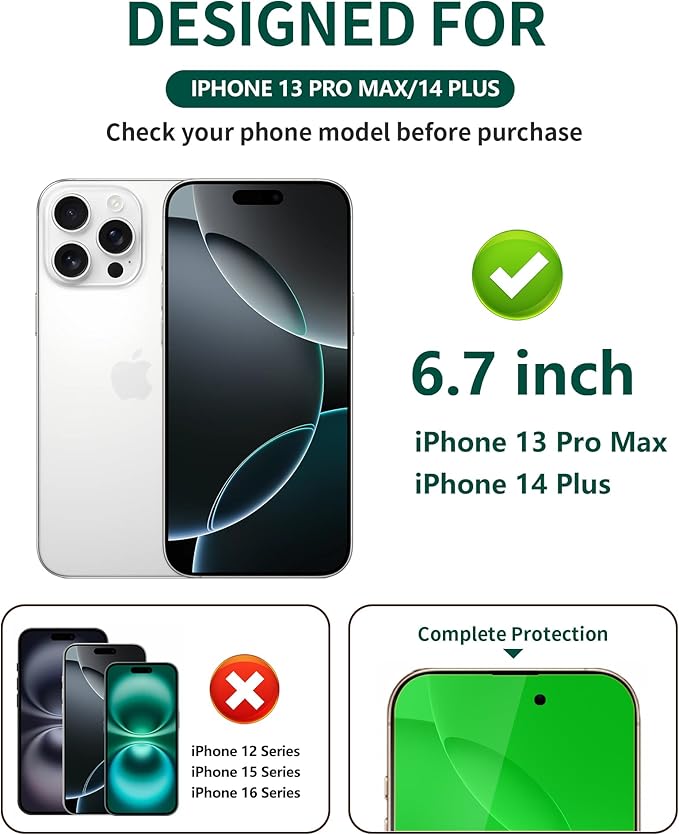 2 Pack for iPhone 13 Pro Max/14 Plus Privacy Screen Protector Tempered Glass 6.7 inch Private Protective Film Anti-Blue Light Anti Spy No-Bubble Gradient Green [HD Clarity]