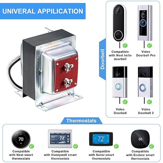 Maxdot Doorbell Transformer 24V 40VA Compatible with Ring Wired Video Doorbell, Safe Wired 24 Volt Doorbell Kit, Easy to Install Door Bell Transformer, The Product Has Passed The UL Test(2 Pcs)