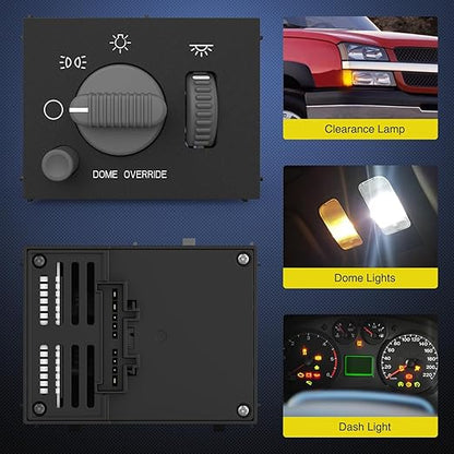Nilight Headlight Dimmer Switch Compatible with 1999 2000 2001 2002 Suburban Tahoe GMC Sierra 1500 2500 Chevy Silverado 3500 with Yellowish LED Light