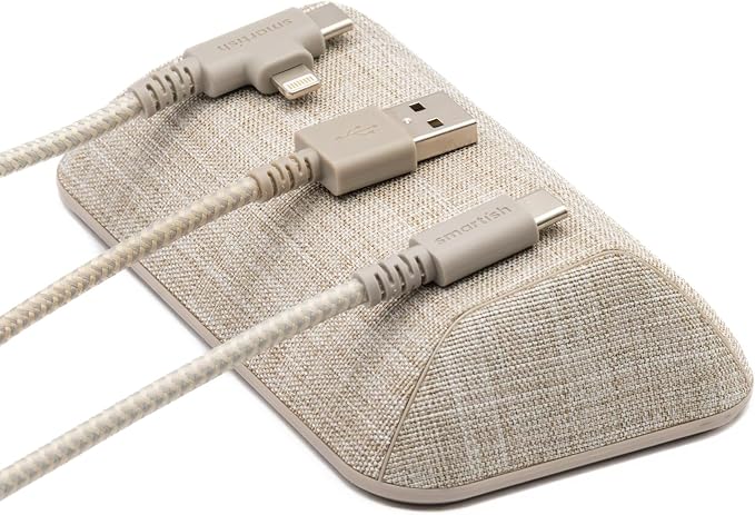 Smartish Magnetic Cord Holder, Bigger Cable Wrangler, Office Desk Organizer | Holds 8 Cords, 2 Cable Clips, Weighted Base, Charger Keeper, Phone Charging Cable Management, Nightstand Accessories, Beige