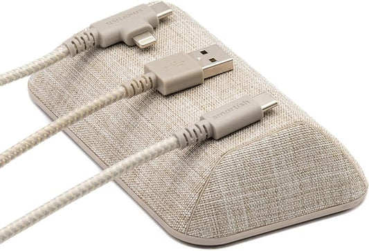 Smartish Magnetic Cord Holder, Bigger Cable Wrangler, Office Desk Organizer | Holds 8 Cords, 2 Cable Clips, Weighted Base, Charger Keeper, Phone Charging Cable Management, Nightstand Accessories, Beige