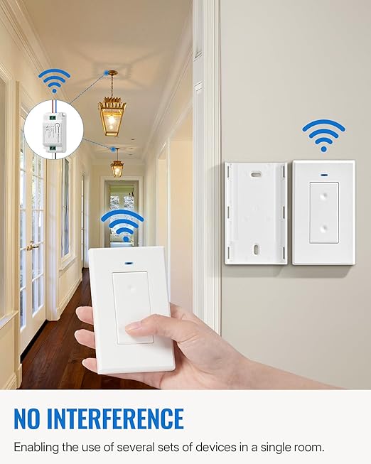 2 Pack Wireless Light Switch and Receiver Kit, WILAWELS Wireless On Off Switches for Ceiling Light, Lamp, Moveable Remote Wall Switch, 100FT Range, No in-Wall Wiring Required, Expandable W06RC11P206