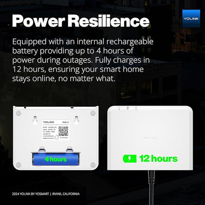 YoLink Hub 3 Smart Home Gateway: 4G LTE Cellular ($6.99 Monthly Fee), WiFi, Ethernet, Battery Backup Seamless Plug & Play Installation, Ideal for Remote & Urban Residences, 1/4 Mile Extended Range