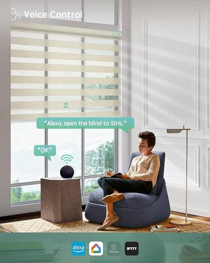 Yoolax Motorized Zebra Blinds Compatible with Alexa, Motorized Blinds with Remote Custom Size, Privacy Electric Blinds Zebra Blinds for Windows (Beige)