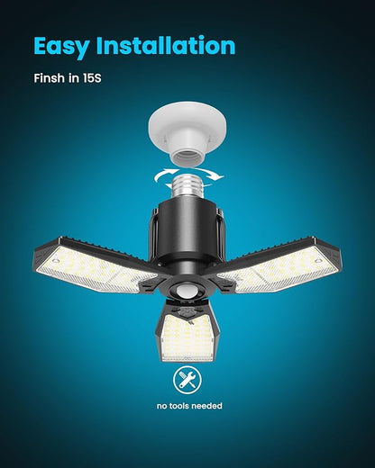 4 Pack Garage Lights with Motion Sensor, 8000LM Motion Sensor Light Bulb Indoor with 360° Detection, Screw-in 6500K Motion Activated Shop Lights for Ceiling, Basement