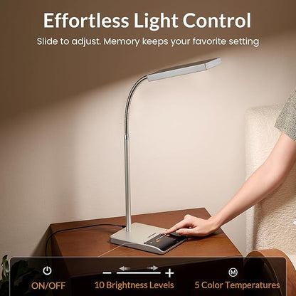LEPOWER Desk Lamp, 800LM LED for Home Office, True Eye-Caring for Reading | 50 Lighting Modes, 2X Wider Panel, 360° Flexible Gooseneck, Touch Control, 12W Bright Table Lamp for Dorm, Bedroom, Study