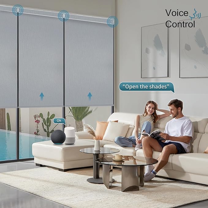 Motorized Shades,Smart Blinds with Remote,100% Blackout Roller Blinds,Work with Google Assistant,Homekit,Automatic Shades,Custom Widths from 16" to 110",Vinyl Medium Grey