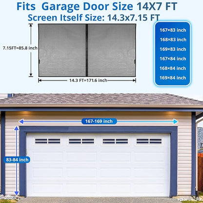 Garage Door Screen For 1 Car 14x7FT, Magnetic Screen Garage with Retractable Fiberglass Mesh and Heavy Duty Weighted Bottom, Easy Assembly & Pass, Hands Free Screen Door w/ 36 Magnets for Garage/Patio