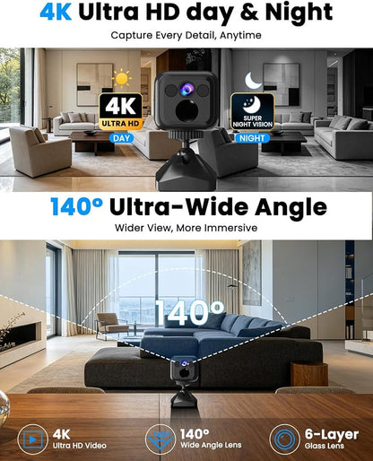 Mini Camera, 4K No Wifi Security Camera, WiFi & AP Mode, 160 Days Standby