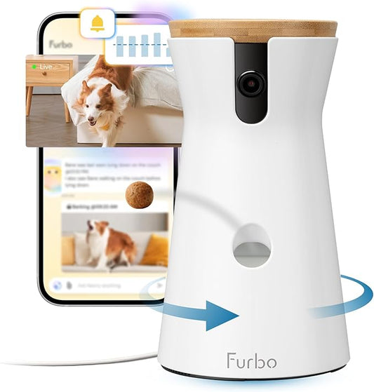 Furbo 360° Dog Camera [Subscription Required] Unlock w/Paid Plan: Home Security & Dog Safety Alerts, Rotating Pet Treat Toss, 2-Way Speaker (Low Risk, 3mo Min. Cancel Anytime)