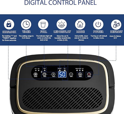 5000 Sq.Ft Dehumidifier for Basement with Drain Hose, Update 50 Pint Large Best Compressor Dehumidifiers for Home or Garage, Smart Humidity Control, 24H Timer & Child Lock, Ideal for Large Rooms