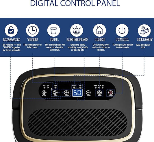 5000 Sq.Ft Dehumidifier for Basement with Drain Hose, Update 50 Pint Large Best Compressor Dehumidifiers for Home or Garage, Smart Humidity Control, 24H Timer & Child Lock, Ideal for Large Rooms