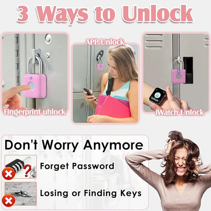 Pothunder Fingerprint Padlock, Locker Lock, Combination Lock, Fingerprint Lock with APP Unlock, USB Rechargeable, Suitable for Gym Locker, Door, Locker
