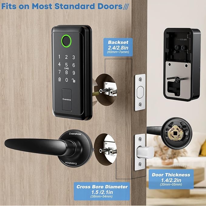 Keypad Door Lock with Handle, Electronic Digital Keypad Deadbolt with App, Keyless Entry Fingerprint Lock Auto Lock & One Touch Locking, Front Smart Door Handle Sets