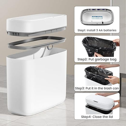 JUDRDO Small Trash Can for Bathroom, 3.5 Gallon Automatic Touchless Trash Can with Lid,Motion Sensor Slim Garbage Can Waterproof Trash Bin Waste Basket for Bedroom, Kitchen