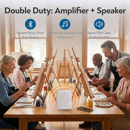 WinBridge Wireless Voice Amplifier -15W Bluetooth Headset Mic, Portable PA System for Teachers, Teacher Microphone for Classroom, 12-15H Battery, Small Presentation Speaker Sound Amplifier WB002 White