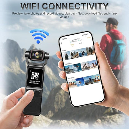 4K Vlogging Camera Mini Action Camera 180° Rotating Pocket Body Cam with Audio & Video Handheld Pov Cameras with Stabilization, Touch Screen, 64GB Card Small Vlog Camcorder for Sport, Travel, Daily