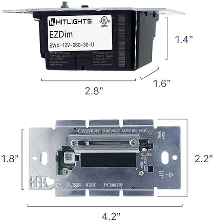 HitLights Dimmable Driver and Dimmer Switch Single Integrated Unit, EZDim 120V AC – 12 V DC 40Watt Wall Dimmer Switch Compatible with Most Solid Color 12V DC Tape Lights and Fixtures, UL Listed
