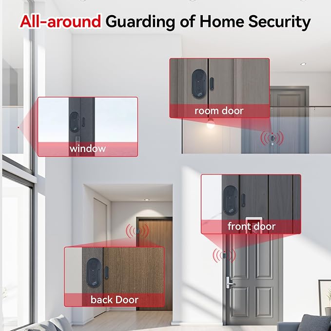 Sanjie Door Window Alarm Sensors, 5 Pack, 125dB, Volume Control | Easy-install door and window alarms with loud adjustable alerts, long battery life, and versatile use for home safety