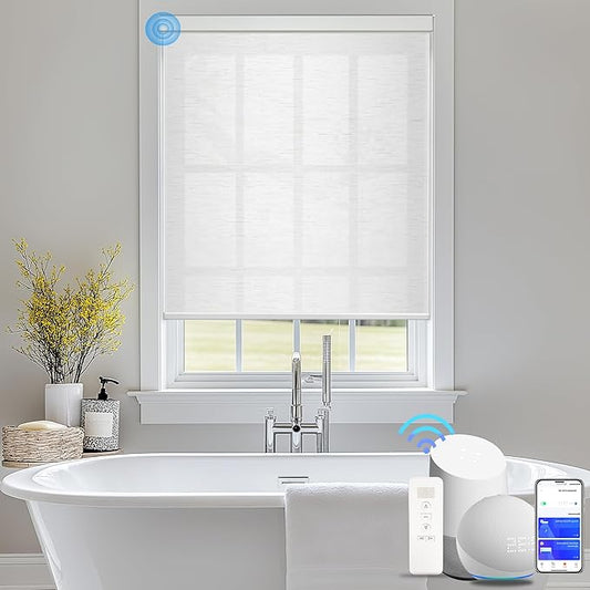 Motorized Blinds with Remote Cordless Automatic Motorized Shades Custom Blinds for Indoor Windows Smart Curtains with Alexa Google Home(Light Filtering Cloud White,62x72in)
