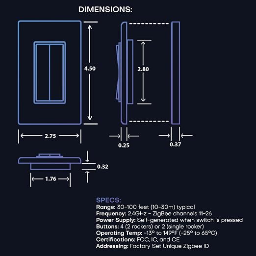 RunLessWire Click for Hue Battery-Free Wireless Smart Switch Light Almond | Dimmable Kinetic Switch Pairs Natively to Philips Hue Bridge, 4 Programmable Buttons to Control Scenes & Areas, 100ft Range