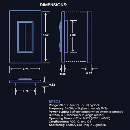 RunLessWire Click for Hue Battery-Free Wireless Smart Switch Light Almond | Dimmable Kinetic Switch Pairs Natively to Philips Hue Bridge, 4 Programmable Buttons to Control Scenes & Areas, 100ft Range