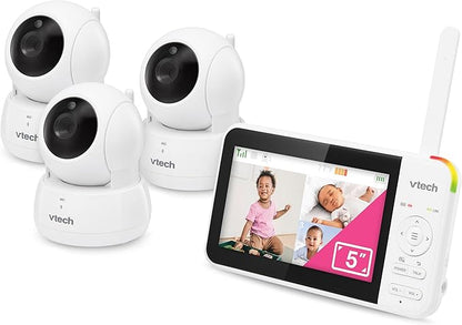 VTech VM924-3 5" Pan Tilt Zoom Video Baby Monitor with 3 Cameras – No WiFi, 17Hr Battery, 1000ft Range, Night Vision & Lullabies – Ideal for New Parents