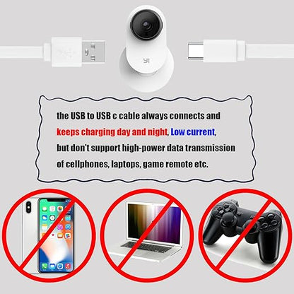 2 Pack USB C Cable for Security Camera Type C Charging Cord 33FT/10M Flat Long Power Supply Extension Wire Compatible with Yi Home CCTV Cam Outdoor Indoor Waterproof White