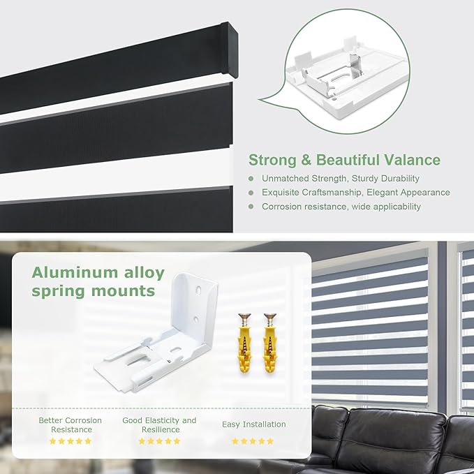 MING CHEN Motorized Blinds with Remote,Built-in Rechargeable Smart Blinds, Custom Size Electric Zebra Shades Compatible with Alexa Google (95% Shading Luxurious Black)