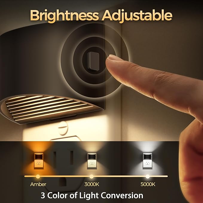 DORESshop Night Light, Night Lights Plug into Wall, Adjustable, 3CCT | Plug in Night Light with 3 Color Temperatures, Dusk to Dawn Sensor, Nightlights for Adults, Bedroom, Bathroom, 4 packs