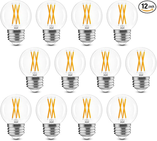 GvvooHome Dimmable G16.5 Light Bulb 2700K Warm White, 4W, 40 watt Equivalent, E26 LED Globe Bulb, Round Edison Bulbs for Ceiling Fan, Chandeliers, 90+CRI 400LM, 12 Pack