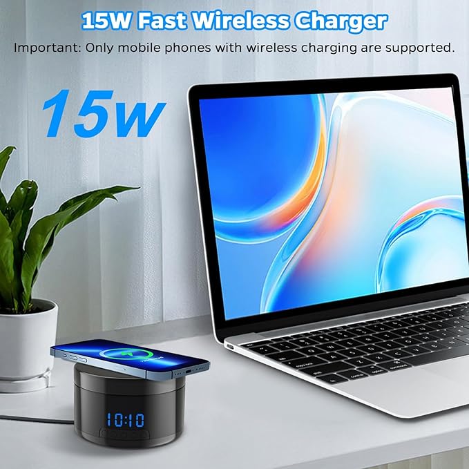 Indoor Camera with Clock and Wireless Charging, 1080P WiFi Cameras for Home, Security Camera with Motion Detection, Night Vision, Local & Cloud Storage,with APP (Black)