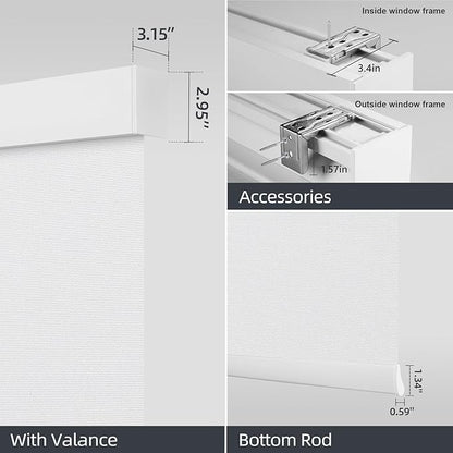 ZSTARR Motorized Smart Blind for Window with Remote Control, Automatic Blackout Roller Shade Customizable Size,with Valance Child Safety Rechargeable Battery Blinds (Waterproof White)