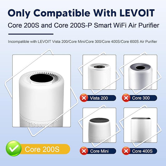 Core 200S Smoke Remover Replacement Filter Compatible with LEVOIT Core 200S and Core 200S-P Smart WiFi Air Purifier, 3-in-1 Grade Main Filter, Core 200S-RF-SR, Blue, 4 Pack