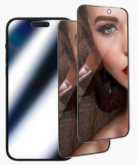 2 Pack compatible with iPhone 15 Plus Privacy Screen Protector Mirror Effect Anti-Spy Mirrored Tempered Glass Film with Easy Installation Alignment Frame Full Coverage Anti Scratch 6.7 inch -
