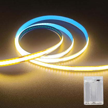 ZSLAIFU Battery Powered LED Strip Lights, 3.3FT COB LED Strip Light, Battery Operated LED Lights, Warm LED Strip Lights Battery Powered for Closet, Cabinet, Shelf, Kitchen, DIY Lighting