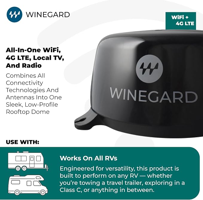 Winegard Connect 2.0 4G+ WF2-95B – Outdoor 4G LTE Router, Wi-Fi Booster & HDTV/AM-FM Antenna, Long-Range Wi-Fi