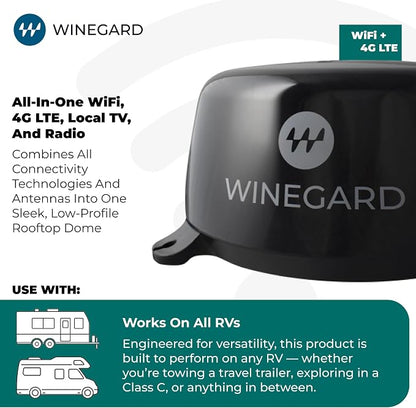Winegard Connect 2.0 4G+ WF2-95B – Outdoor 4G LTE Router, Wi-Fi Booster & HDTV/AM-FM Antenna, Long-Range Wi-Fi