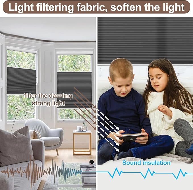 Godark Motorized TDBU Cellular Shades with Remote Control Smart Honeycomb Blinds Compatible with Alexa Google Home Smarthings Custom Double Cellular Light Filtering for Indoor Windows Doors-Black