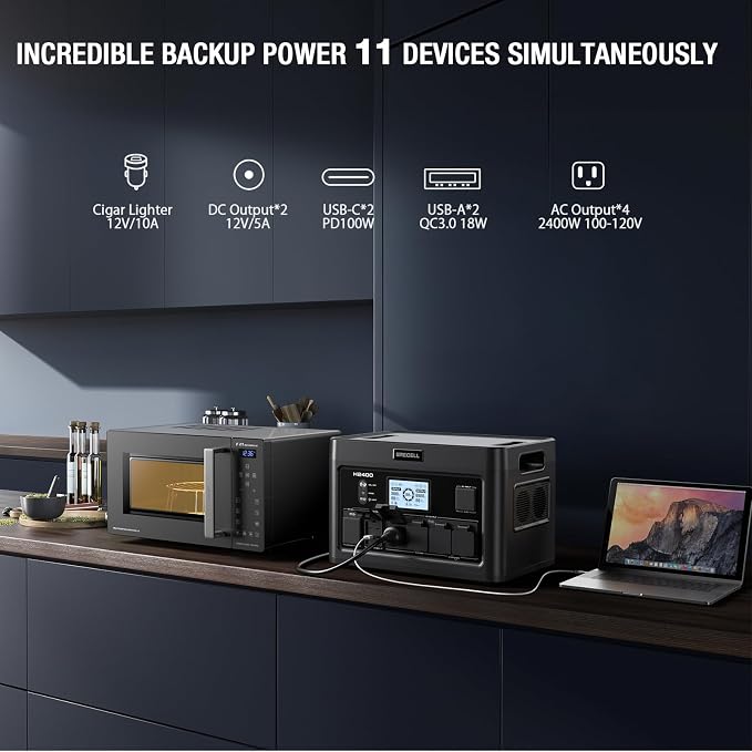 Portable Power Station 2400W, 1843.2Wh LiFePO4 UPS Home Battery Backup