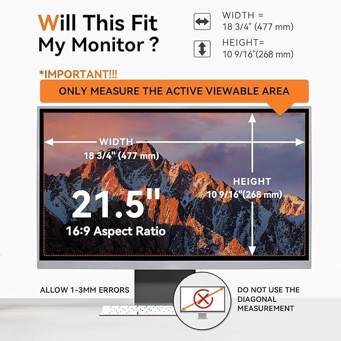 Mamol [2 Pack] 21.5 Inch Computer Privacy Screen for 16:9 Aspect Ratio Widescreen Monitor, Eye Protection Anti Glare Blue Light Computer Monitor Privacy Filter, Removable Anti-Scratch 21in Protector